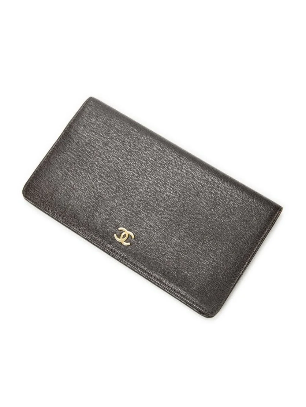 Chanel CC Long Bifold Wallet Dark Brown Deerskin Leatherab